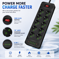 Multiprise électrique EU 3 voies/5 voies/10 voies avec chargeur USB Type C et interrupteur, pour bureau
