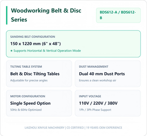 6x48" Benchtop Belt <strong>Disc</strong> <strong>Sander</strong> with Cabinet Base | [CE Certified] 1.1kW Industrial Woodworking Sanding Machine BDS-612-B - Product Image 2