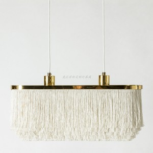 Lustre rectangulaire moderne bohème nordique avec corps doré et pompons en soie pour salon, chambre et villa - Product Image 2