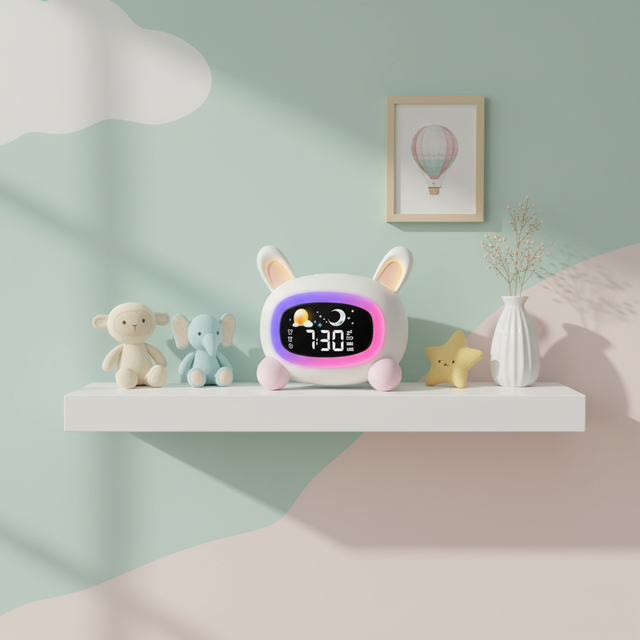 Hot Selling Custom LED Cartoon Electronic High Quality Cut Night Light Table Digital Alarm Clock Kids Sleep Trainer Bedroom Use