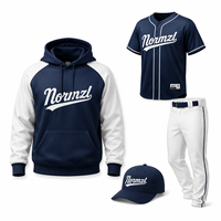 Ensemble uniforme de baseball professionnel personnalisé par sublimation intégrale : maillot, sweat à capuche, pantalon et casquette pour club sportif