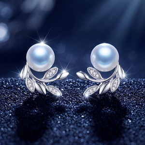 Élégantes boucles d'oreilles clous en argent S925 avec perles en forme de branche d'olivier, bijoux de luxe en zircon en forme de feuille pour femme, cadeau de mariage ou d'anniversaire - Product Image 3