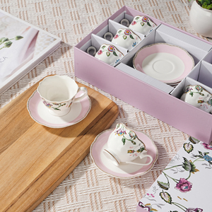 Juego de Taza y Platillo de Cerámica Floral Personalizada S/6, 70 ml, Taza de Café y Té, Porcelana China, Nueva Porcelana de Hueso, Caja de Regalo - Product Image 2