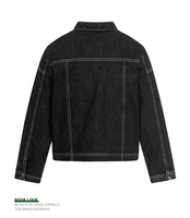Vestes en jean noires personnalisables ODM, style streetwear basique, amples, brodées, 100 % coton, pour créateurs de mode, faible MOQ