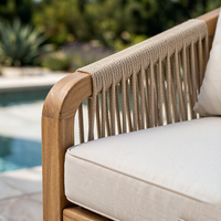 Ensemble de canapés d'extérieur en teck au design nordique avec coussins amovibles, fauteuil et table basse pour jardin, patio, bord de piscine, villa OEM ODM