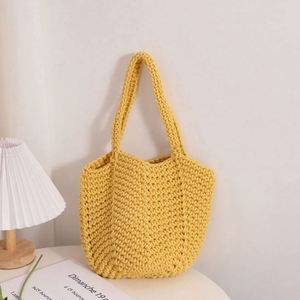 Bolso de mano de ganchillo hecho a mano, nuevo, de hilo de algodón trenzado, estilo vintage, tipo cesta de playa de paja, para la playa - Product Image 5
