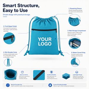 Premium <b>Heavy</b> <b>Duty</b> Canvas Drawstring <b>Backpack</b> with Zipper Pocket for School Sports Teams Custom Logo Gym Sack Pack Bulk - Product Image 2