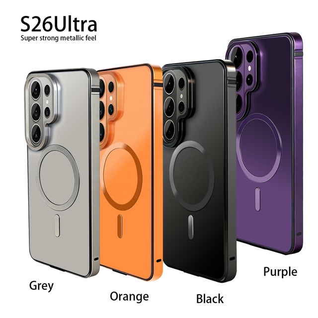 Aluminum Metal Frame Phone Case for Samsung Galaxy S26 Ultra Magnetic Suction Original Color Back Plate Protective Cover