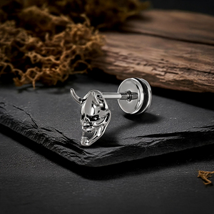 Boucles d'oreilles clous en acier chirurgical 316L, motif Masque Hannya Japonais, finition PVD Or, visage de démon Oni, bijoux de piercing pour Tragus et Hélix - Product Image 5