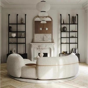 Sofa-Set Möbel im Wabi-Sabi-Stil Cremefarbenes Samt-Wohnzimmersofa Modernes Minimalistisches Erbsensofa mit Hochdichtem Schwamm und Holzbeinen - Product Image 4