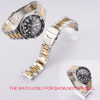Bracelet de montre-bracelet en acier massif de 22mm avec finition dorée moyenne et caractéristique respirante à extrémité incurvée pour Seiko SKX 007