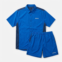 Survêtement personnalisé à séchage rapide avec panneaux en mesh pour hommes |   Ensemble de vêtements de sport et de streetwear en nylon léger à manches courtes et short, deux pièces, OEM ODM
