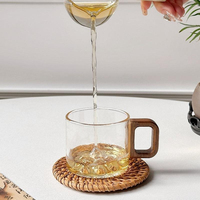 Mug en verre borosilicate de haute qualité avec poignée en bois, capacité de 100 ml, sans BPA, anti-fuite, compatible lave-vaisselle et micro-ondes, design moderne pour le bureau
