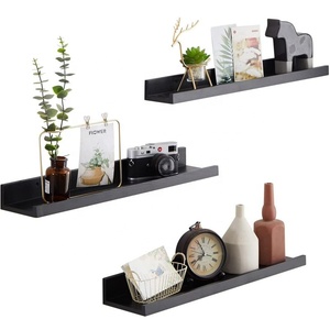 Juego de Dos Estantes Flotantes de Madera Natural Sólida, Muebles de Almacenamiento Suspendidos con Estructura Metálica - Product Image 3