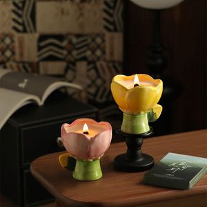 Vela Aromática de Cerámica Hecha a Mano con Forma de Flor, Vela de Cera Rosa para Aromaterapia y Decoración del Hogar - Product Image 2