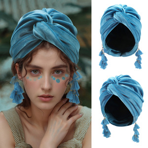 Turbante Arrugado de Color Sólido, Sombreros Hijab, Envolturas <span class=keywords><strong>PARA</strong></span> LA Cabeza con Borlas, Sombreros Elásticos Musulmanes, Gorro Transpirable de <span class=keywords><strong>Quimioterapia</strong></span> <span class=keywords><strong>para</strong></span> Mujer, Gorro de Terciopelo - Product Image 1