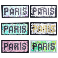 Patchs de lettres réversibles à paillettes « PARIS, VIP, STAR », lettres brodées thermocollantes DIY pour vêtements et accessoires