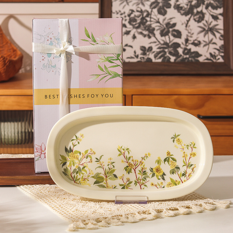 Vassoio rettangolare da 125 pollici con osmanto verde - confezione regalo