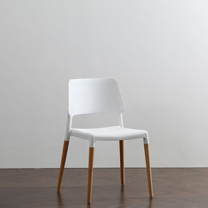 Modern Minimalist <b>Dining</b> <b>Chair</b> <b>White</b> <b>Plastic</b> Wood Legs Stable Design For Home Office Restaurant Use - Product Image 1