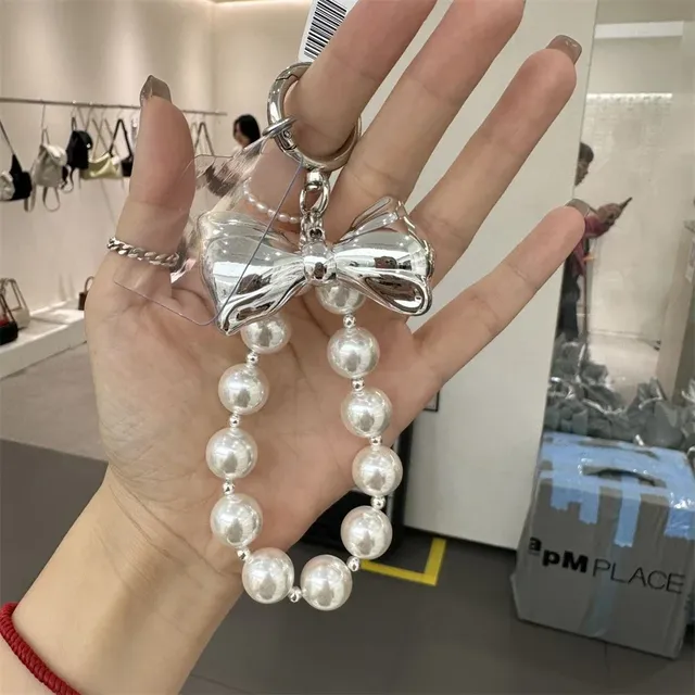 Acrylic Sweet Bow Beaded Keychain Cute love Bow Bag Earphone Mobile Phone Case Strap Chain Charm Pendant Decoration Accessories