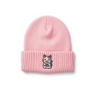 Custom Beanie <b>Hat</b> Cute Cartoon <b>Cat</b> Embroidered Winter Cuffed Cap Premium Quality Soft Acrylic Unisex Warm Skull Cap - Product Image 1