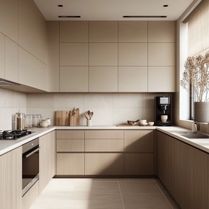 Ensemble d'armoires de cuisine Vermonhouzz en bois clair, personnalisable, gain de place, rangement intégré avec tiroirs, durable pour appartement, café - Product Image 1