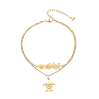 Tobillera de Moda con Cruz de Tortuga de Acero Inoxidable, Cadena para el Pie con Cuentas de Piedra Lunar Blanca Natural y Cristal Amarillo