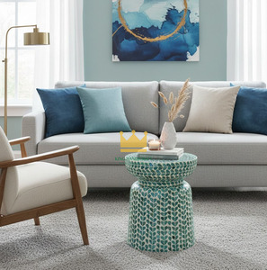 Taburete Moderno Blanco Pulido Ajustable con Incrustaciones Florales de Hueso, Mesa de Centro Decorativa para Sala de Estar y Dormitorio, Muebles de Vietnam - Product Image 3