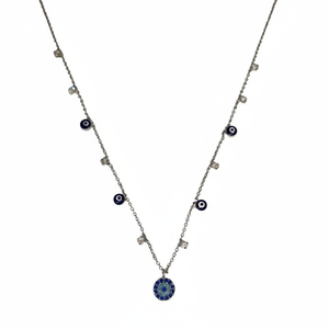Collier pendentif mode mauvais œil en métal argenté avec breloques suspendues - Product Image 2