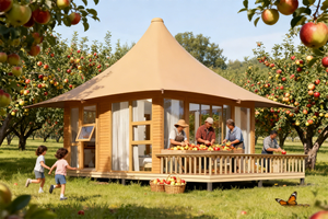 Tente de glamping de luxe semi-permanente personnalisée, double, quatre saisons, 2 chambres, salon, toile PVC, imperméable, ignifuge, anti-UV, structure en acier - Product Image 5