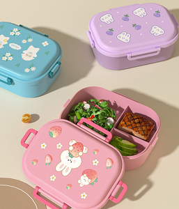 Caja de almacenamiento de almuerzo de plástico de 3 secciones con impresión personalizada Yongli, sello de silicona, contenedor de alimentos Bento para microondas a prueba de fugas - Product Image 4