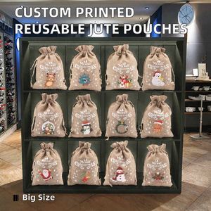 10*15cm Natural Jute Stock Flax Storage Sack Merry Christmas Reusable Jute Pouch Custom Print Drawstring Linen Bread Storage <b>Bag</b> - Product Image 3