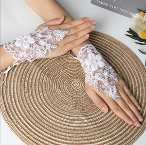 Gant de mitaines de broderie de poignet court de <span class=keywords><strong>mariage</strong></span> Gant sans doigts de coude de fête Gants de dentelle de mariée - Product Image 6