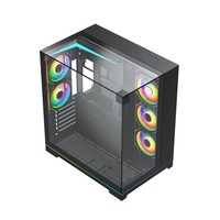 Penjualan terlaris Casing komputer Desktop Panorama 3 kaca Tempered cepat dirilis Casing kabinet game ATX bawaan dengan 2 kipas belakang