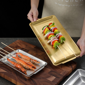 Plaque de barbecue multifonctionnelle de style américain en acier inoxydable doré gravée au laser avec logo personnalisé, ustensiles de cuisine, sushi rectangulaire - Product Image 1