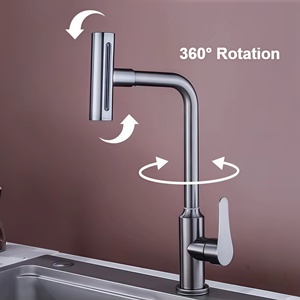 Grifo de Cocina Monomando de Acero Inoxidable Color Gris Metálico con Rociador de 4 Modos (Lluvia y Cascada) para Uso en Hoteles, Agua Fría y Caliente - Product Image 6