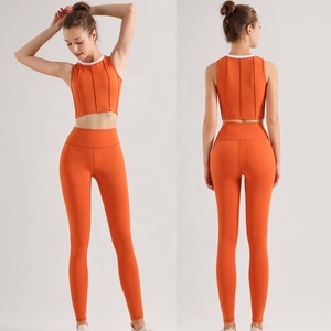 Di alta qualità su misura per giovani ragazze reggiseno sportivo elastico di moda reggiseno sportivo Sexy gambali da palestra gilet e pantaloni da Yoga Set - Product Image 4