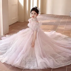 Kinderluxus Blumenmädchenkleider Mädchen Hochzeit Prinzessinnenkleider Mode Perlen puffy bestickte Party-Kleider