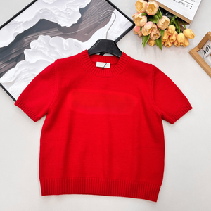 Haut en tricot à manches courtes pour femme, col rond, coupe ajustée, décontracté, basique, tee-shirt, printemps, été, chemisier - Product Image 1