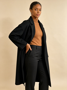 Manteau long en laine mélangée pour femmes, coupe ample, col à revers, noir, chaud, élégant, automne-hiver, manteau d'extérieur pour femmes - Product Image 2