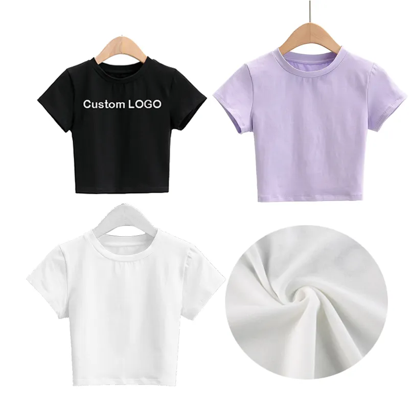 ฤดูร้อนที่กําหนดเองเด็กTee Y2k Crop Tops Teeเสื้อเซ็กซี่บางเสื้อเปล่าผู้หญิงผ้าฝ้าย 100% Breathableคุณภาพสูงเสื้อยืดธรรมดา