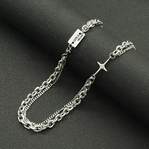 Pendentif croix serti de diamants pour homme et femme, longue chaîne de clavicule à double couche, collier de danse hipster pour boîte de nuit - Product Image 2