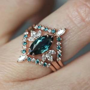 Anello Geometrico A127 con Gemma, Acquamarina Taglio Marquise, Montatura a Griffe, Pietra Naturale, Anelli di Fidanzamento alla Moda per Donne - Product Image 3