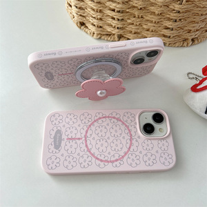 เคสโทรศัพท์ซิลิโคนเหลวแบบแม่เหล็ก ลายดอกไม้สีชมพูอ่อน สำหรับ iPhone 17 ProMax 16 15 14 ป้องกันการกระแทก - Product Image 4