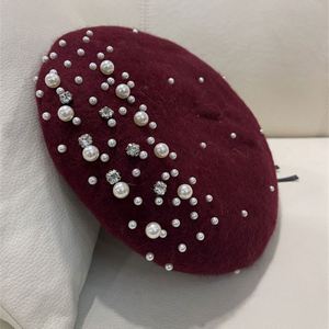 Chapeau de peintre pour adultes et enfants, style petite fragrance, orné de perles et strass, motif mouton, style coréen, pour l'hiver, l'extérieur et la plage - Product Image 4