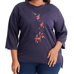 Blusa Elebe Navy O-Neck Regular Fit para mujer, material de primera calidad, proveedor de diseño sin hierro, camisa de gran tamaño en Malasia - Product Image 2