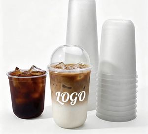 Gobelets en plastique PP jetables imprimés sur mesure en forme de U avec couvercle 12/16/24oz pour boissons chaudes/froides, jus, soda, lait, thé et mariages - Product Image 1