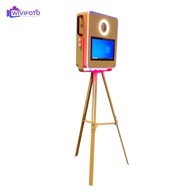 Vintage Grain Wood Color 15.6 Touch Screen Photobooth Machine Includes Printer and Camera Retro Style Photo Booth