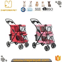Chariot de transport pour animaux de compagnie à double étage de luxe à 4 roues, poussette double couche pour chiens et chats