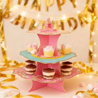 Support à gâteau en bois à 3 niveaux personnalisable - Rose, jetable, pour Noël, Nouvel An, anniversaire, support à dessert (vente en gros)